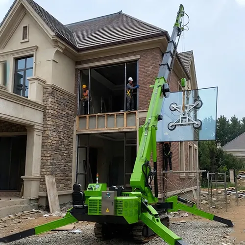 Glass Curtain Wall Installation Using Mini Spider Crane